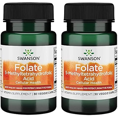 Swanson Ultra Folate 5-Methyltetrahydrofolic Acid - High Potency, Bioactive Form 800 mcg Dfe 30 Veg Caps 2 Pack Cover