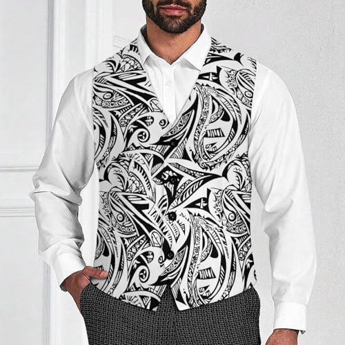 Polynesian Tattoo Pattern Suit Vest for Men Waistcoat Dressy V Neck Button Down Sleeveless Business Jacket Coat4