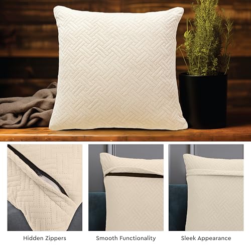 Image of Encasa XO Velvet Cushion Covers, No Inserts, Set of 2, Beige
