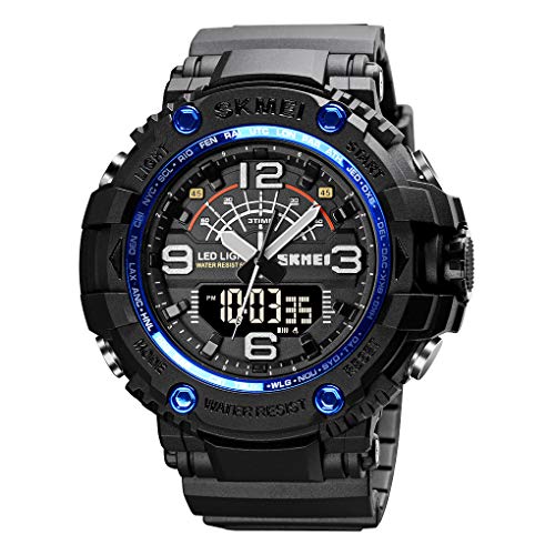 SKMEI Men Digital Sports Watch, Dual Time Display LED Military Wrist Watch, Shockproof Large Dial Men Wristwatches Outdoor Waterproof Alarm Watches – 1617