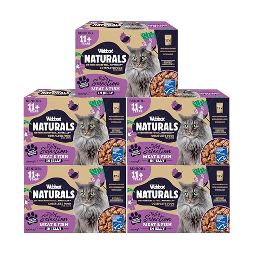 Webbox Naturals Complete Senior (11+) Wet Cat Food, 60 x Meat & Fish in Jelly Variety Pack – Made with Natural Ingredients and No Nasties (60 x 100g Pouches)