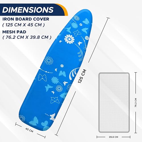 EcoNour Ironing Board Covers 124 x 38 cm Extra Thick 7mm Padding, 100% Cotton Top Covers Easy-Fit for Protecting Ironing Board Cover Complete Set with 4 Strings - Large - Image 2