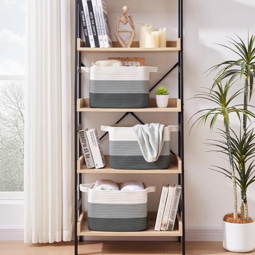 Image of OIAHOMY Cotton Rope Storage Baskets for Organizing Dark Gray 3-Pack