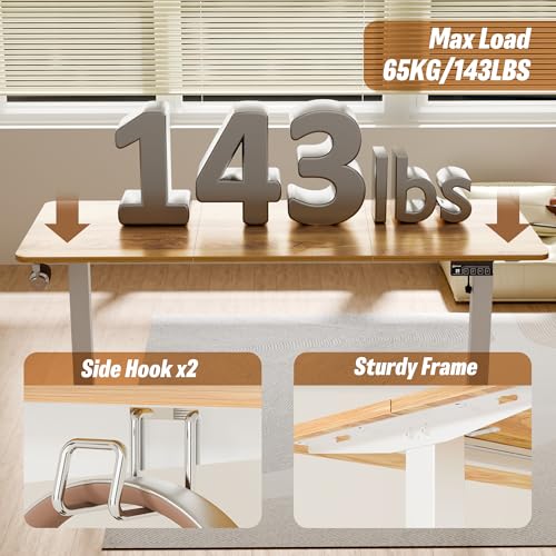 Image of ERGOMAKER 55 inch Electric Standing Desk, Adjustable Height, Sit Stand Up Desk for Home Office & Computer Workstations, Memory Controller, Light Rustic Brown