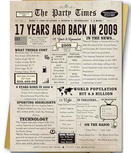 Jumbo 17th Birthday Card for Daughter Son, Unique 17 Year Old Birthday Gift Ideas for Girls Boys,...