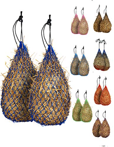Majestic Ally 2 pcs 42 Long and 2.0x 2.0 Holed Hay Net for Horses Adjustable Travel Feeder Regulate Intake of Hay hence Improve Digestion and Reduce Waste (Royal Blue)