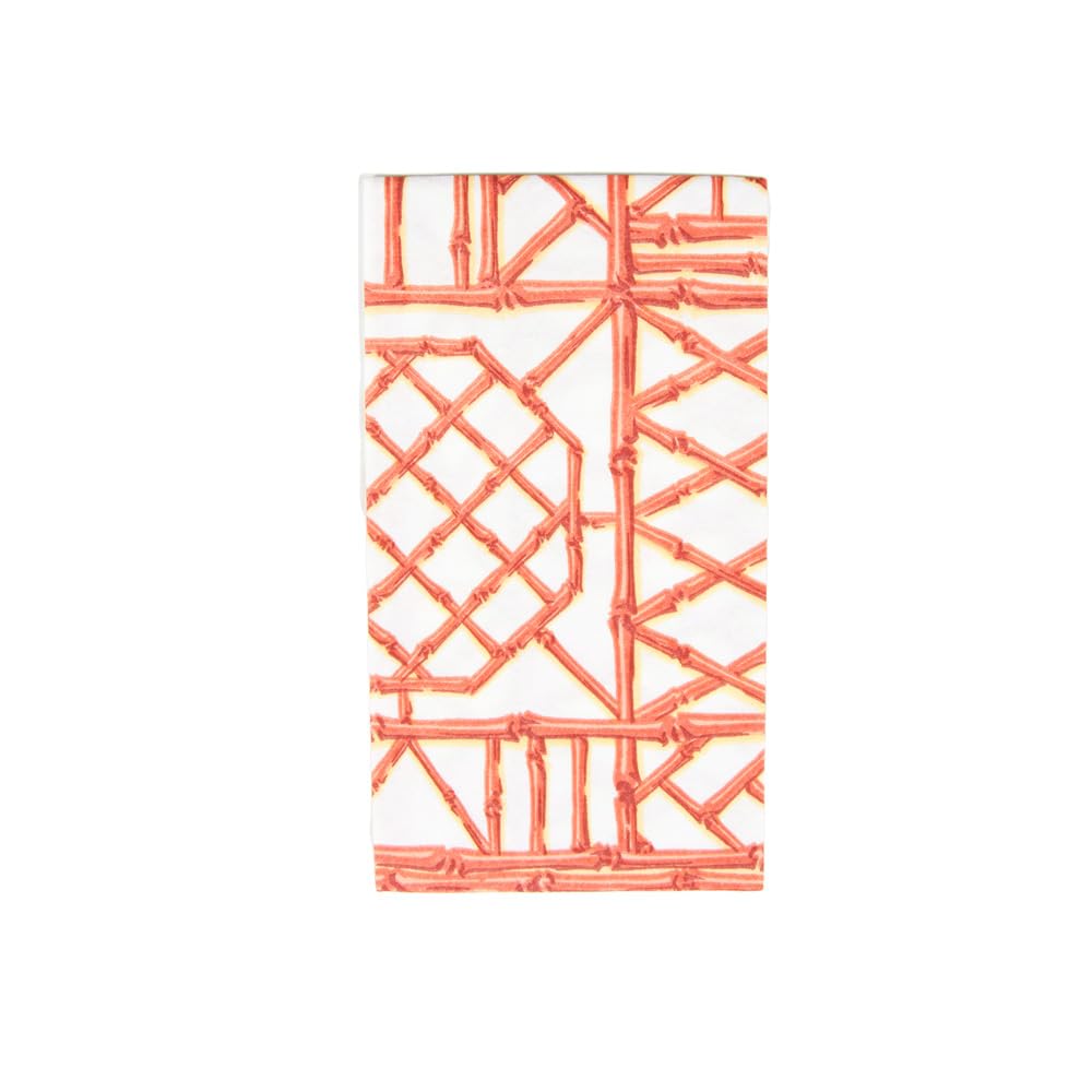 Caspari Bamboo Screen Coral Paper Linen Guest Towel Napkins - 12 Per Package, 2 Packs