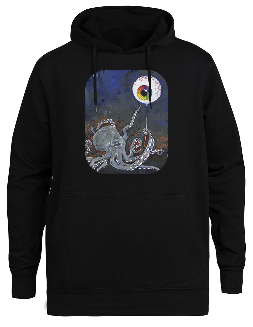 Ośmiornica i Balon Oko Unisex Czarna Bluza Ekologiczna z Kapturem Unisex Black Hoodie Eco-Friendly Hooded Jacket