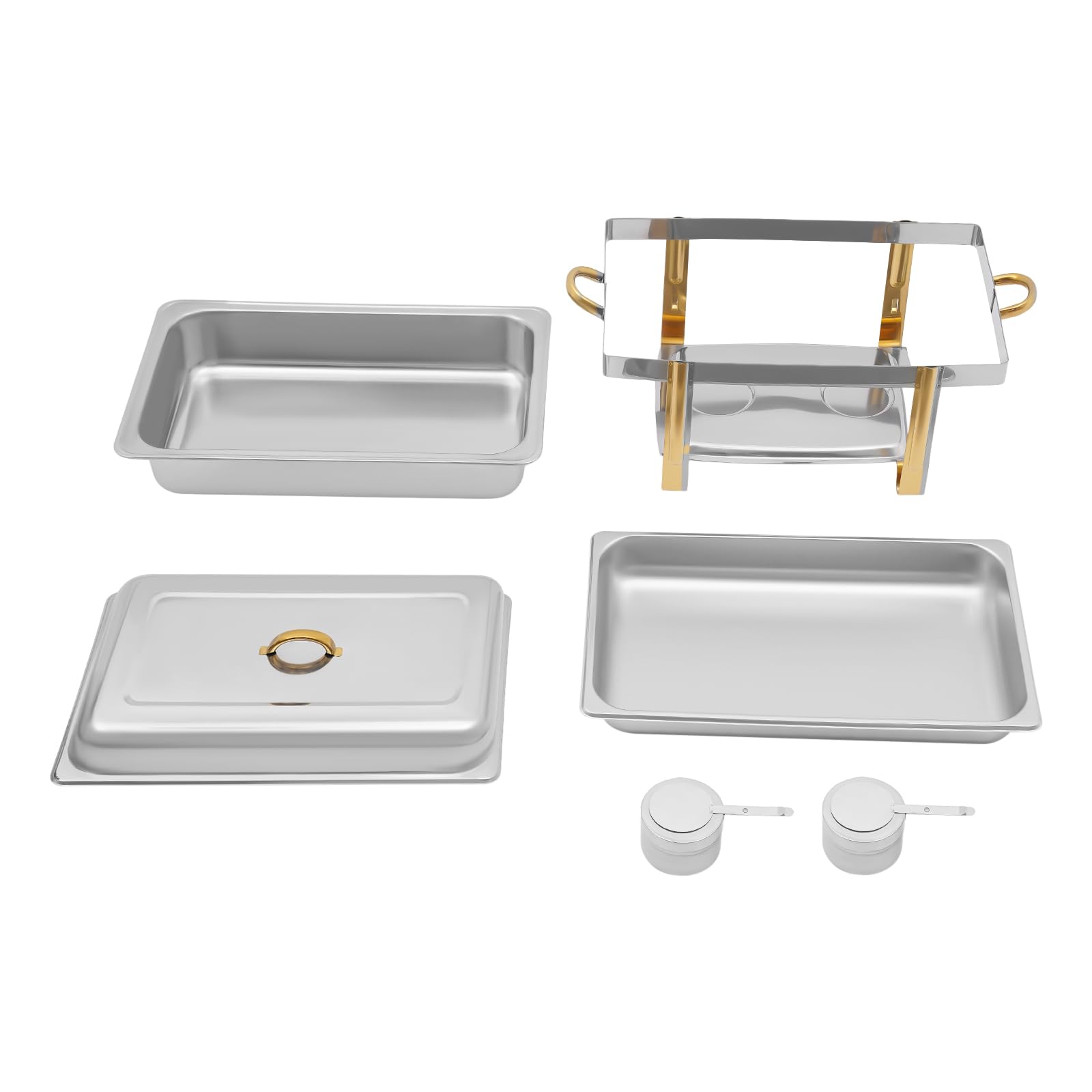 9L scaldavivande Chafing Dish, in acciaio inox con coperchio, grande vasca per l'acqua e 2 supporti per combustibile, per catering, buffet e feste