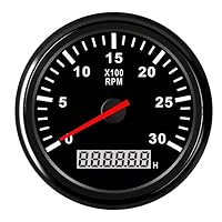 Geloo 85 mm Marine Drehzahlmesser, wasserdicht,0–3000 U/min, Außenborder, für Dieselmotor, Auto, LKW, Boot, Drehzahlmesser, 12 V/24 V mit LCD Stundenzähler, rote Hintergrundbeleuchtung