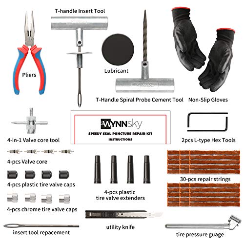 WYNNsky Universal Tire Repair Kit, Plug Flat and Punctured Tires 60 Pcs