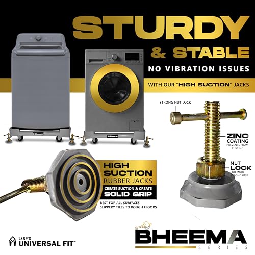 Image of Bheema Series 100% Metal + 180kg Load Capacity Universal Heavy Duty Adjustable Wheel Stand for Washing Machine 6.5kg 6kg 7kg 7.5kg 8kg 9kg 10kg Fully Automatic Front & top Load Trolley - Grey Color