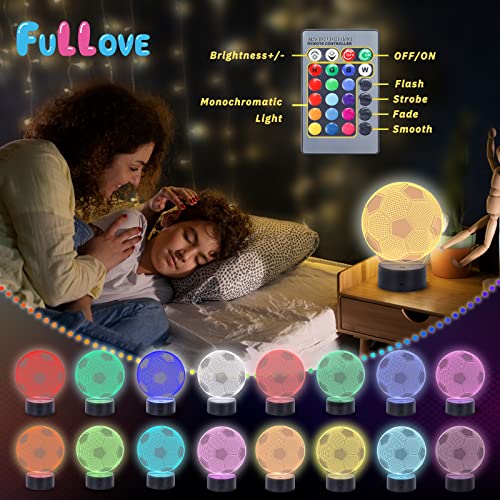 Fullove Geschenke für 6 7 8 9 10 Jährige Jungen Fußball Lampe,5-10 Jährige Jungs Geschenke Kinder 7 8 9 Jahre Geburtstag Jungs ab 5 6 7 8 Fussball Spielzeug für 8 Jährige Jungen Weihnachten