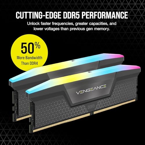Image of C0RSAIR Vengeance RGB DDR5 16GB (1x16GB) 5200MHz CL40 Desktop RAM, Intel XMP 3.0 & AMD EXPO Compatible, Dynamic RGB Lighting, 1.25V UDIMM Gaming Memory - Gray (CMH16GX5M1B5200Z40)