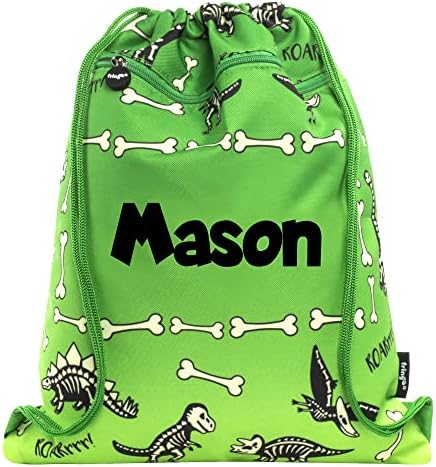 Fringoo Personalised Kids Drawstring Bag with Zipped Pocket PE Bag Swimming Football Gym School Bag for Boys Girls