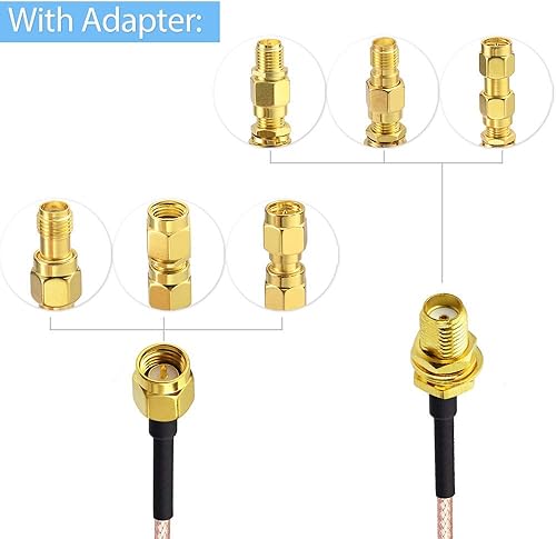 Miniatura 3 de SUPERBAT SMA macho a SMA hembra RF cable coaxial coaxial de 20 pulgadas + 5 piezas kit adaptador coaxial RF, cable SMA + kit adaptador SMA a