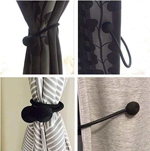 Image of Home Cloud Magnetic Curtain Tiebacks Curtain Drape Holdbacks Clips Rope Holder Buckles for Home Bedroom Office (1 Pair 2pcs, Black)