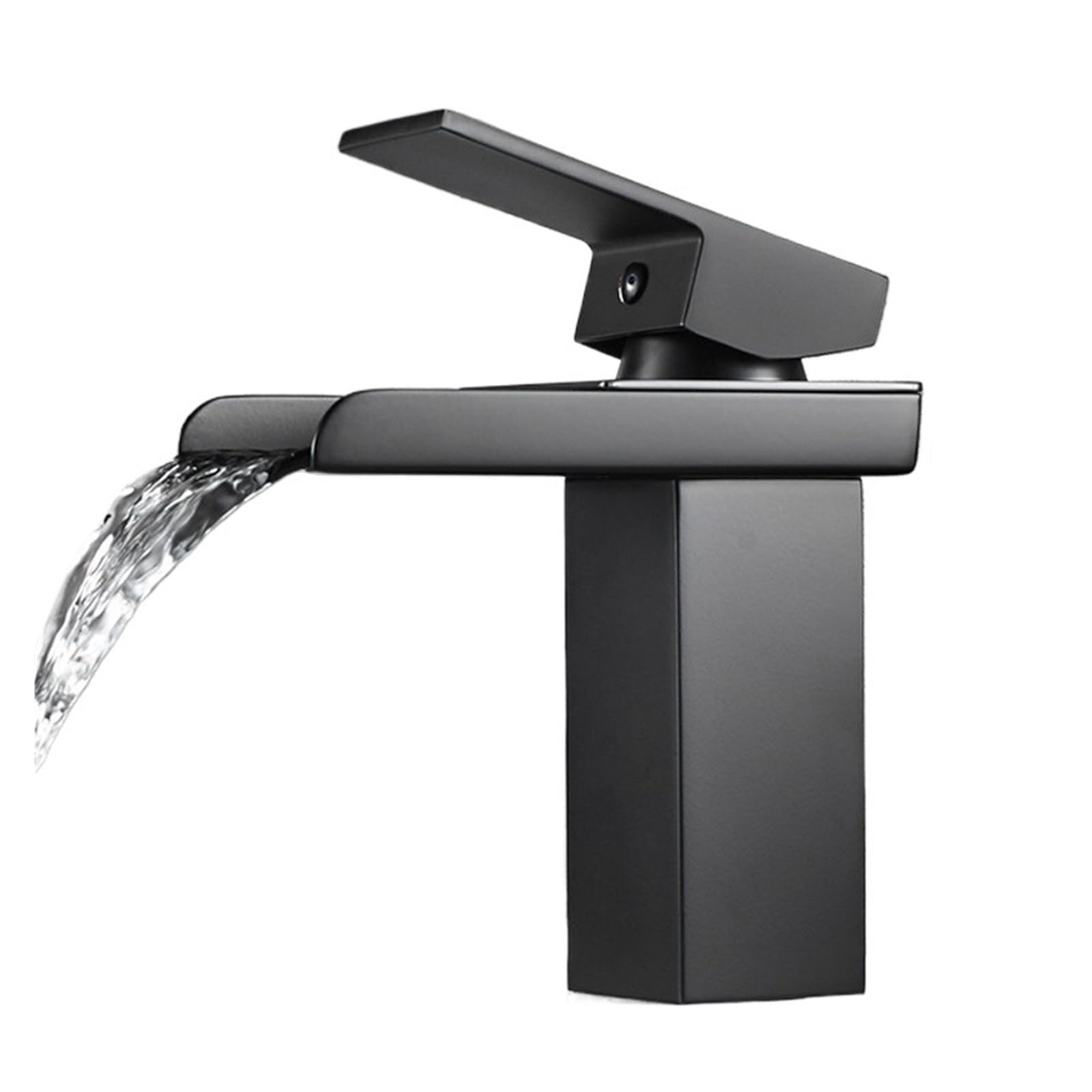 Grifo de lavabo cascada negro que evita salpicaduras y manchas de cal en el baño