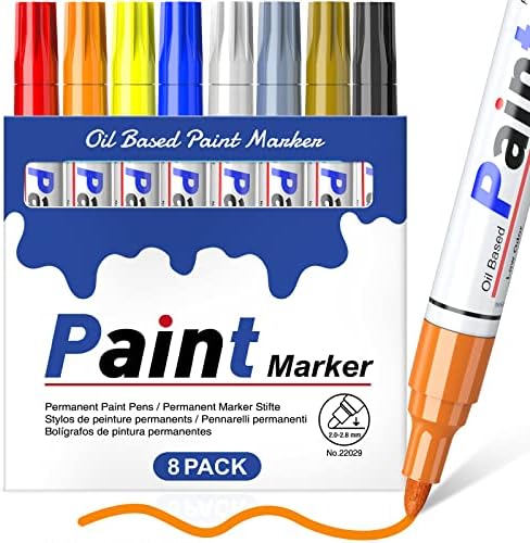 Permanent Paint Pens Paint Markers for Plastic Metal,Oil Based Paint Marker Pens Set,Quick Dry and Waterproof,Oil Paint Pen Paint Markers for Glass,Tires, Fabric,Wood,Rock Surfaces,DIY Craft,8 Colors
