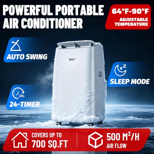 Image of DuraComfort 14,000 BTU Portable Air Conditioner for Rooms up to 700 Sq.Ft, 3-in-1 Portable AC Unit with Cooling, Fan & Dehumidifier, Remote Control and Window Installation Kit