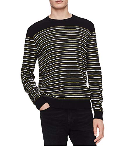 Calvin Klein Mens Three Tone Striped Pullover Sweater, Black, Large