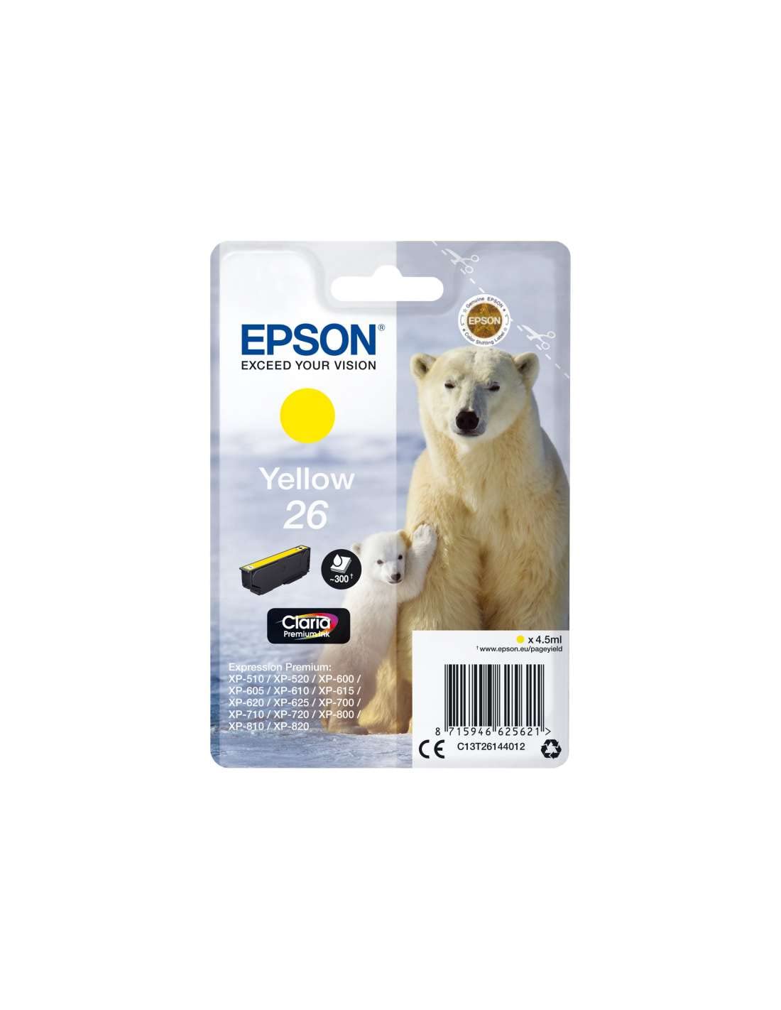 GENUINE EPSON 26 Yellow cartridge ORIGINAL T2614 POLAR BEAR fresh sealed ink