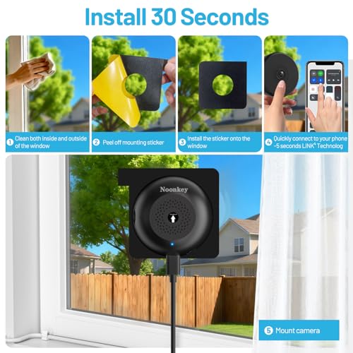 Image of Noonkey Window Camera for Home Security - 3MP Ultra HD, Full AI Color Night Vision, WiFi Indoor Window Security Camera with Custom Zone Detection, Alexa & 10X Zoom, 1Pack-2K Black