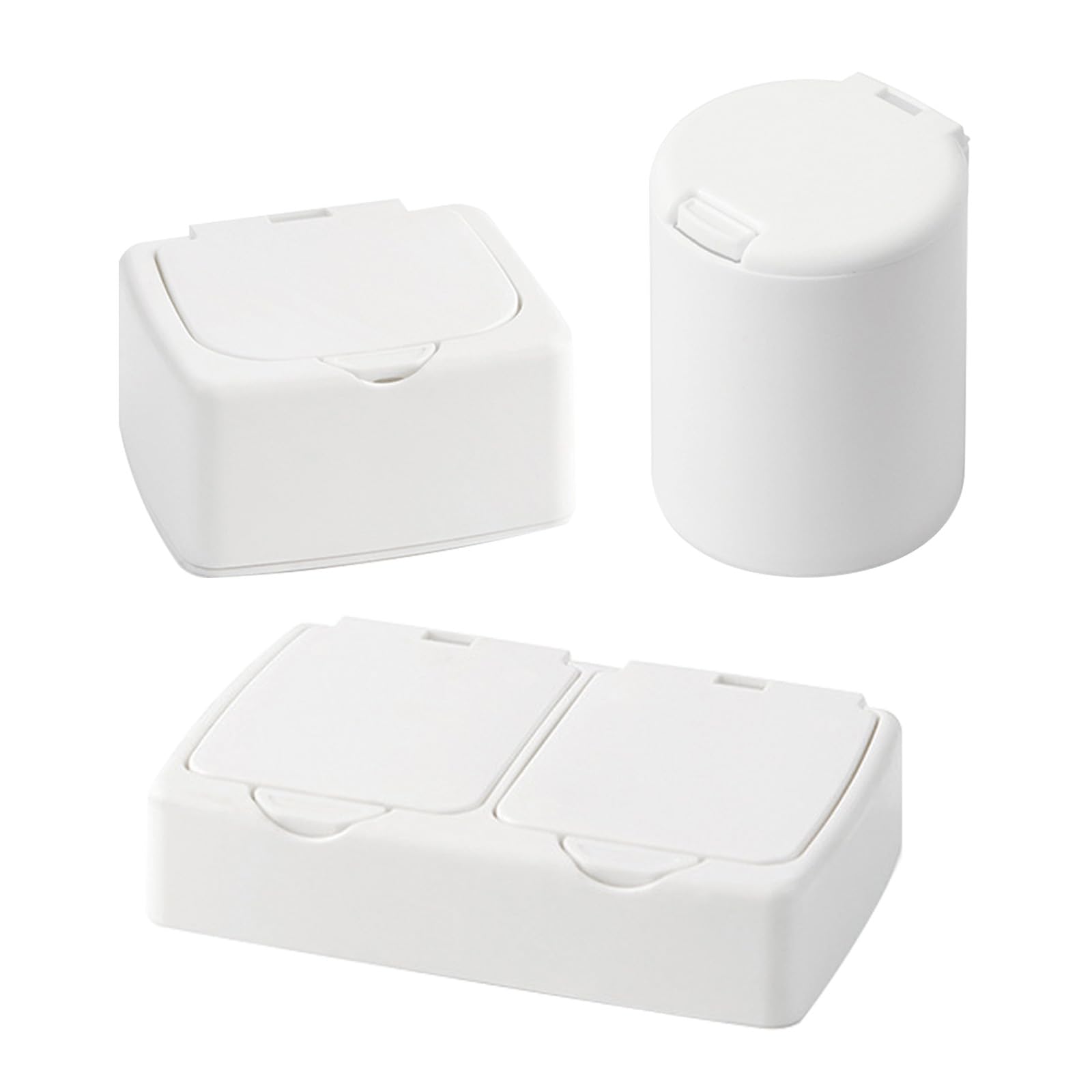 SAGUD 3pcs Cosmetic Cotton Pad Holder Plastic Qtip Holder Dispenser Set Push-on Multifunction Home Bathroom Storage Canister Floss Container with Lid, White
