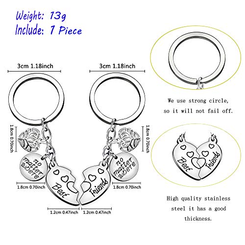 2Pcs Friendship Gift No Matter Where Best Friends Forever Key Chain Ring Set Bbf Split Broken Heart Pendant #TOP2