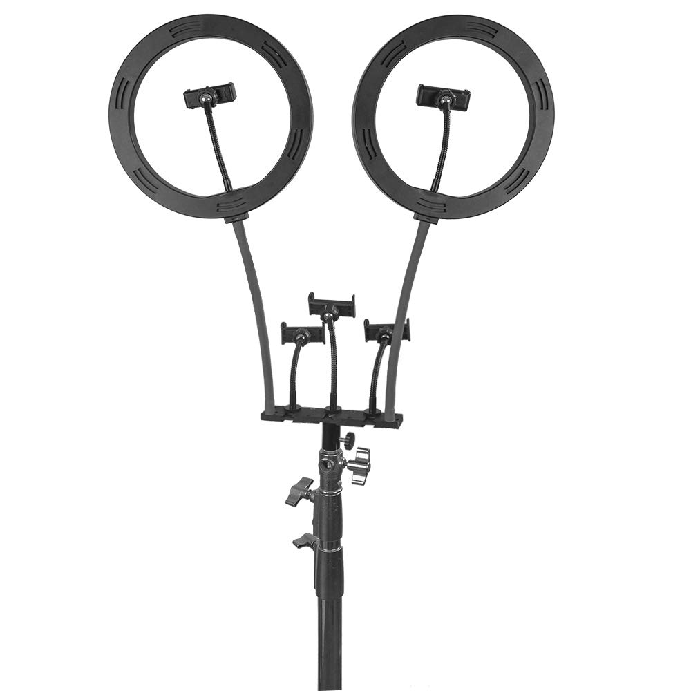 TAS-10 10 "20W LED Doppio anello luminoso Selfie Ring Light con porta di ricarica USB e staffa per cellulare per live streaming/trucco, video YouTube/Tiktok