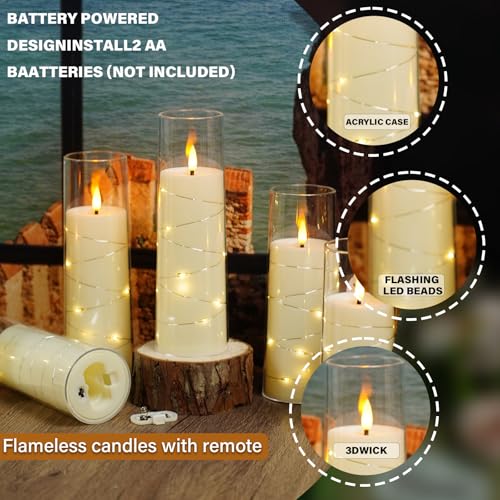 Image of Nimiko Flickering Flameless LED Candles,Battery Operated Candles 9 Pcs with Embedded Star String,Acrylic LED Pillar Candles with Remote,Suitable for Home Decoration to Create an Atmosphere (Ivory)