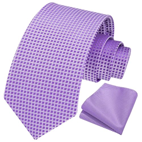 Image of HISDERN Ties for Men Formal Business Plaid Checked Mens Ties and Pocket Square Set Classic Wedding Necktie Handkerchief