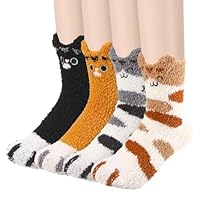 Zuimei 4 Pairs Fluffy Socks for Women and Girls,Cute Cat Paw Pattern Cozy Socks Winter Warm Fuzzy Sock