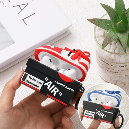 Image of [2Pack]Compatible Airpods Pro 3 Case (2025),Cute Cartoon Shoe Box Soft Silicone Protective Cases for Apple AirPods Pro 3rd Generation Case,Airpod Pro 3 Cover with Keychain for Women Men,Red+Deep blue