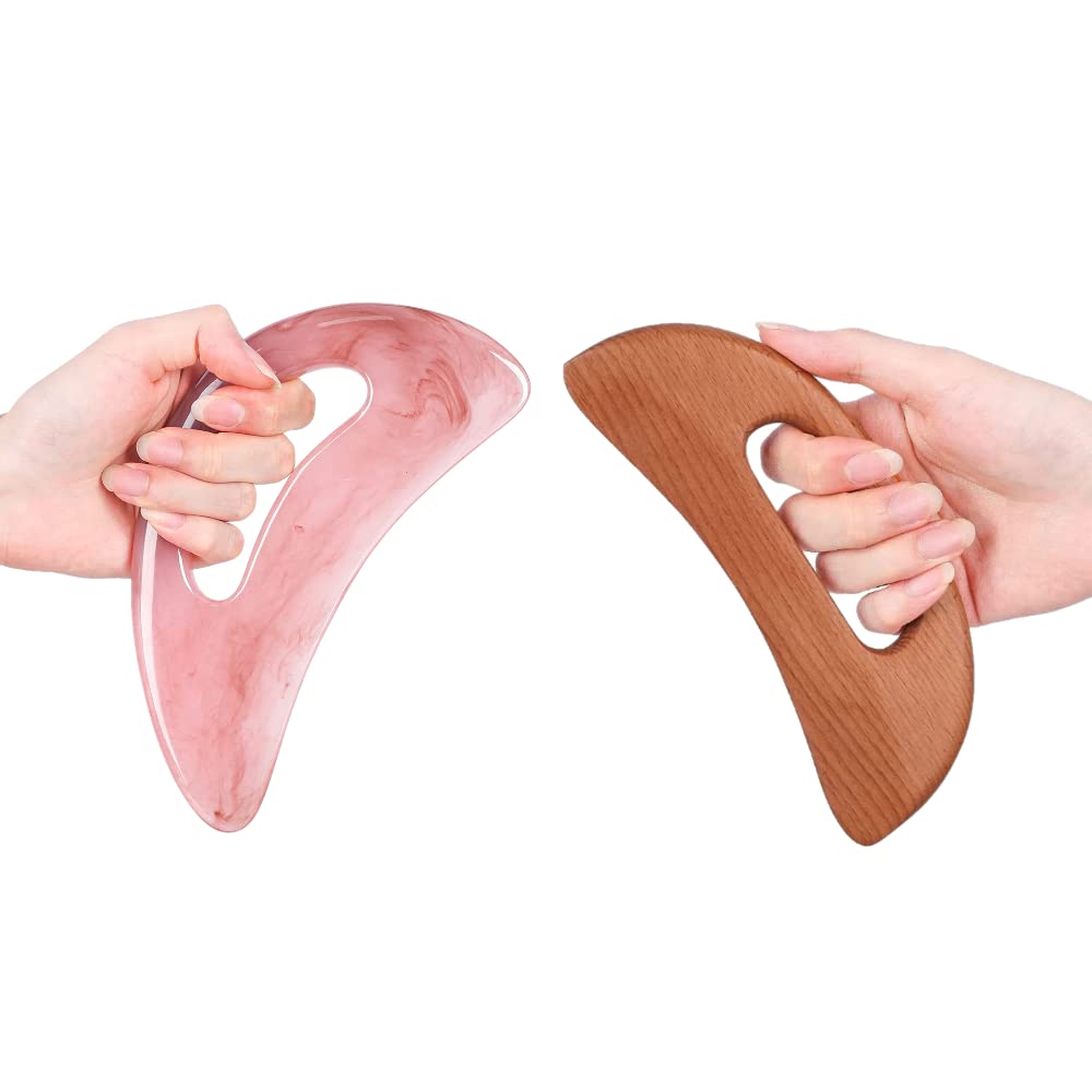 ScienlodicResin Gua Sha Massage Tool and Wood Therapy Tool, Lymphatic Drainage Anti Cellulite Massager for Body, Neck, Leg