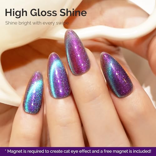 Image of MelodySusie 9D Chameleon Cat Eye Gel Nail Polish, 0.5 Fl Oz Blue Glitter Holographic Magnetic Nail Polish with Magnet, UV Nail Polish for Nail Art Manicure Salon DIY at Home G1702