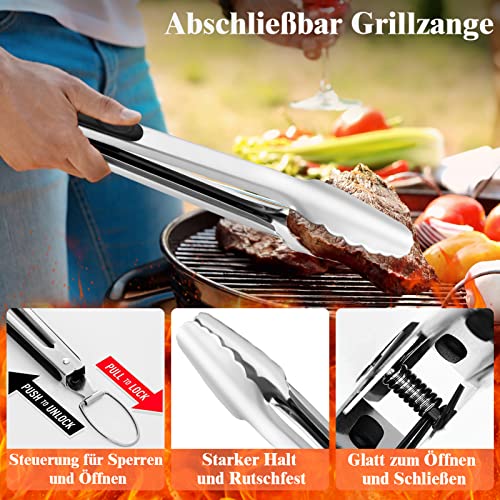 Grilliance BBQ Grillbesteck Set 30 Grillzubehör aus Hochwertiger Edelstahl Grillzange Grillspachtel Korkenzieher Grillset mit Grillkoffer und Grillmatte für Männer Geschenk für Garten Camping Silber 2