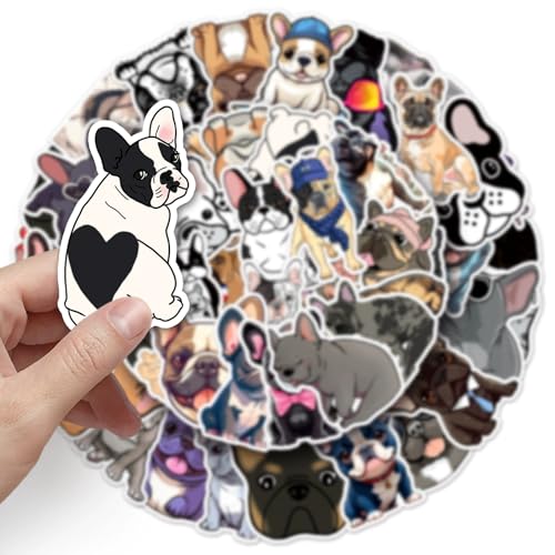 Französischer Bulldogge Wasserdichte Aufkleber Set Geschenk für Jugendliche Erwachsene 50 Stück French Bulldog Vinyl Sticker Deko für Auto Motorräder Fahrrad Skateboard Snowboard Gepäck Laptop