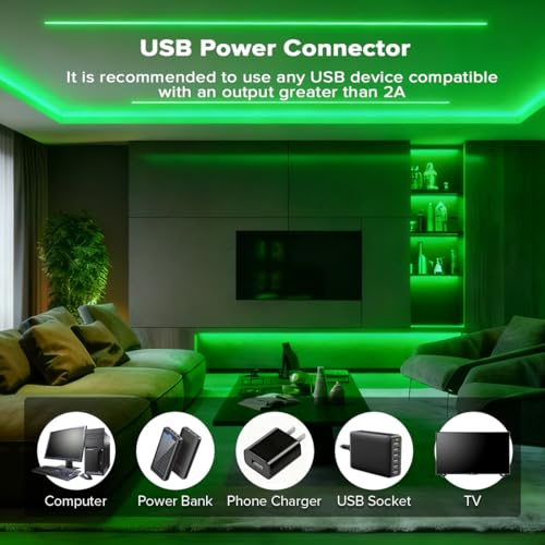 Image of 5V COB Green Led Strip Light 6.56FT USB Powered CRI90+ LED Tape Lights with Dimmer, 8mm Width Dimmable High Density Flexible Strips for TV Under Cabinet Bedroom