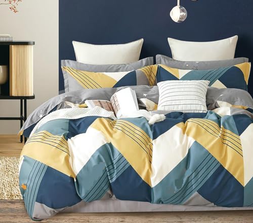 Image of DECOMIZER Super Soft Glace Cotton King Size AC Comforter II Blanket II Duvet for Double Bed with 1 Flat Bedsheet and 2 Pillow Cover - 4 Piece Comforter Set - Blue Arrow
