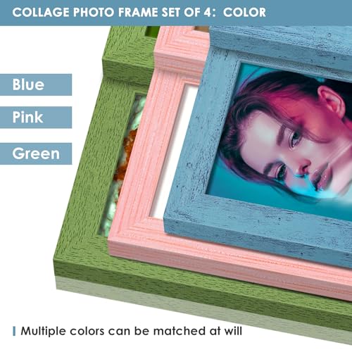 Image of DUENPY 4x6 Collage Frame Tempered Glass For 4 4x6 Photos Blue