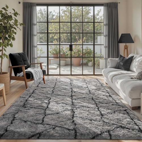 Triangle 5x7 ft Fuzzy Rug for Living Room,Black Bedroom Area Rugs Non-Slip,Carpet for Nursery Kids PlayRoom Indoor Modern Plush Carpets