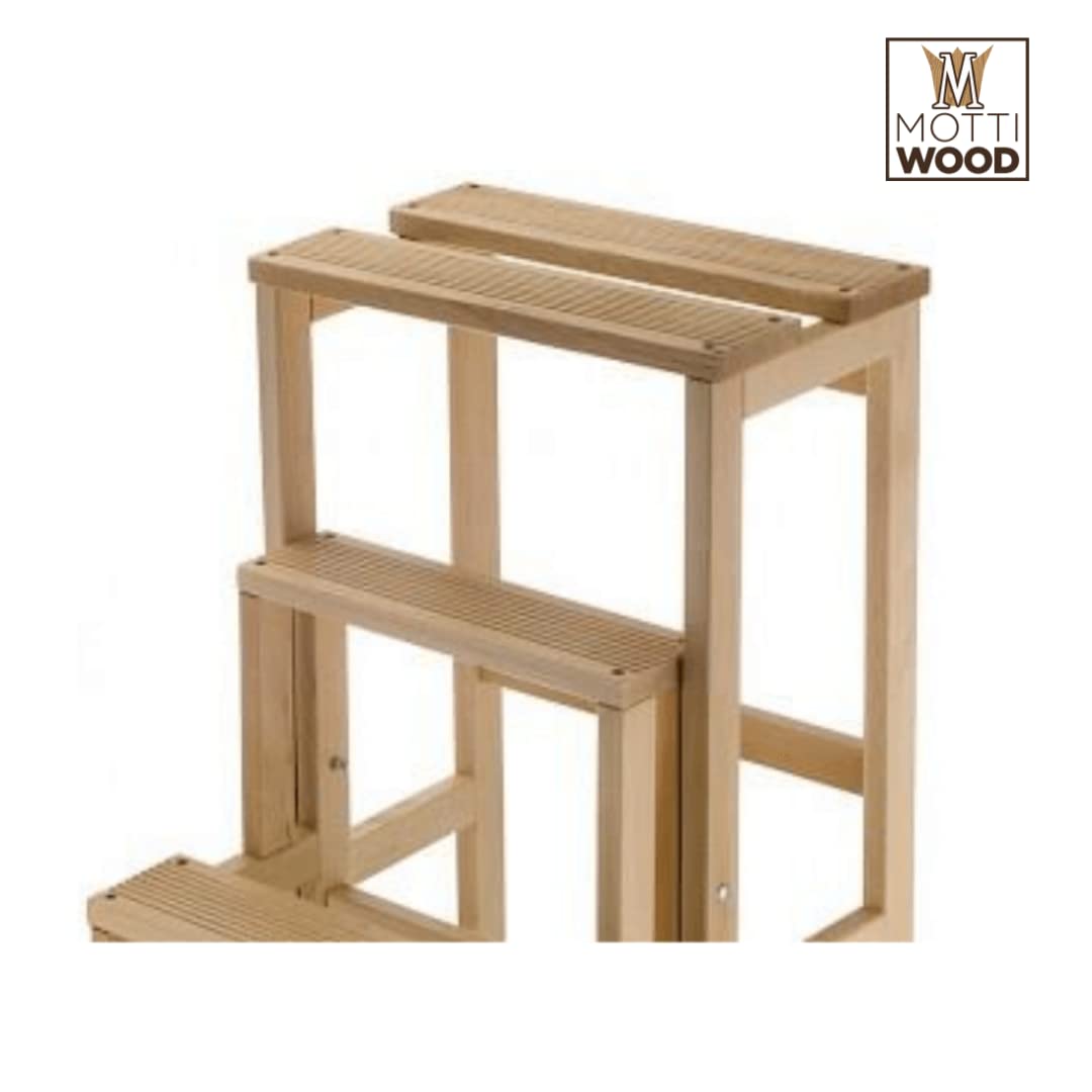 Taburete escalera con solapa, 3 peldaños, plegable, antideslizante, ahorra espacio, madera de haya, dimensiones: 37 x 42,5 x 58 cm (A2782)