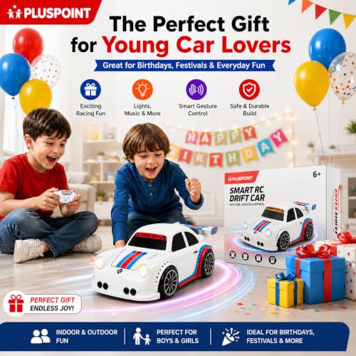 Image of PLUSPOINT Smart RC Drift Toy Car for Kids | 2.4GHz Remote Control Car with Gesture Induction, Auto Follow, LED Lights & Music | Rechargeable Drift Racing Car for Boys & Girls Age 3+