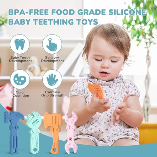 Image of TYRY.HU Baby Teething Toys for Babies, Baby Teether Toys, BPA Free Silicone Baby Molar Teether Chew Toys, Hammer Wrench Spanner Pliers for Boys Girls, Soft-Textured, Easy to Hold & Clean, 4 Packs