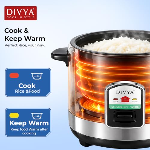 Buy DIVYA Double Pot 1.8 L 700W Stainless Steel Electric Rice Cooker | Double Inner Pot, Cook & Keep Warm, 304 SS Body, Steamer Tray Included, Made in India Online at Low Prices in India - Amazon.in - Image 4