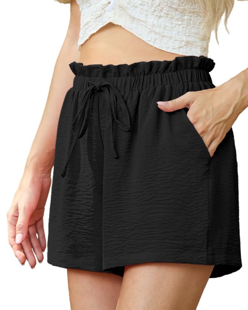 PrinStory Pantaloncini leggeri da donna a vita alta Paperbag pantaloni corti larghi estivi corti pantaloncini da spiaggia per le donne