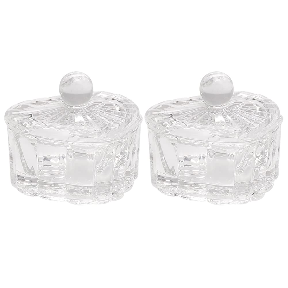 2 Pcs Nail Art Acrylic Liquid Powder Dappen Dish Holder with Lid Clear Glass Crystal Cup Bowl Dampen Dish Manicure Care Tools Heart