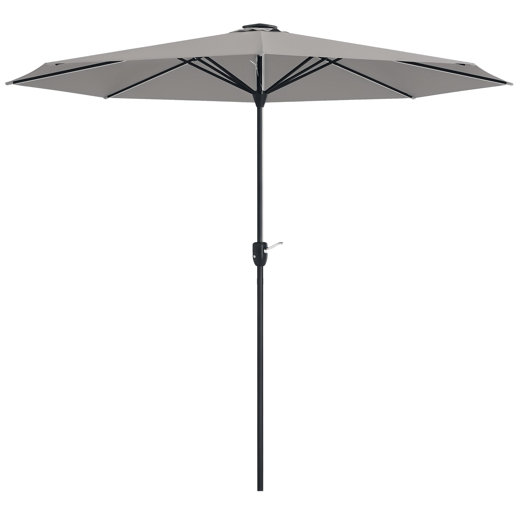 Outsunny Sombrilla de Jardín de Aluminio Ø265x240 cm Parasol de Terraza con Luces LED Solares Manivela e Impermeable para Piscina Patio Gris Claro