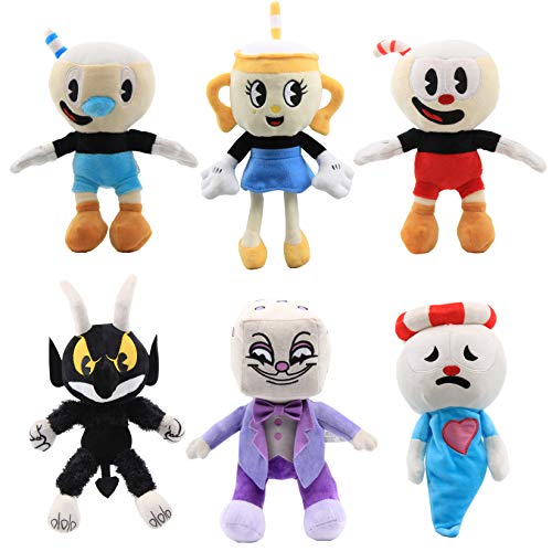 uiuoutoy Cuphead Mugman Chalice The Devil King Dice Ghost Plush Figures Set of 6pcs
